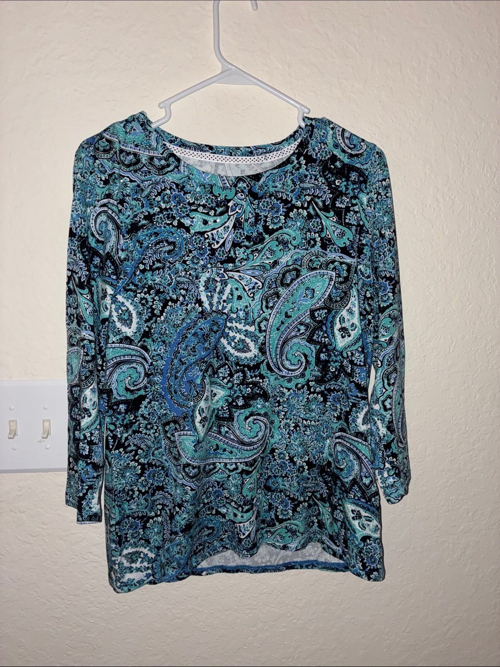 Rafaella Teal and Blue Paisley Long Sleeve Top